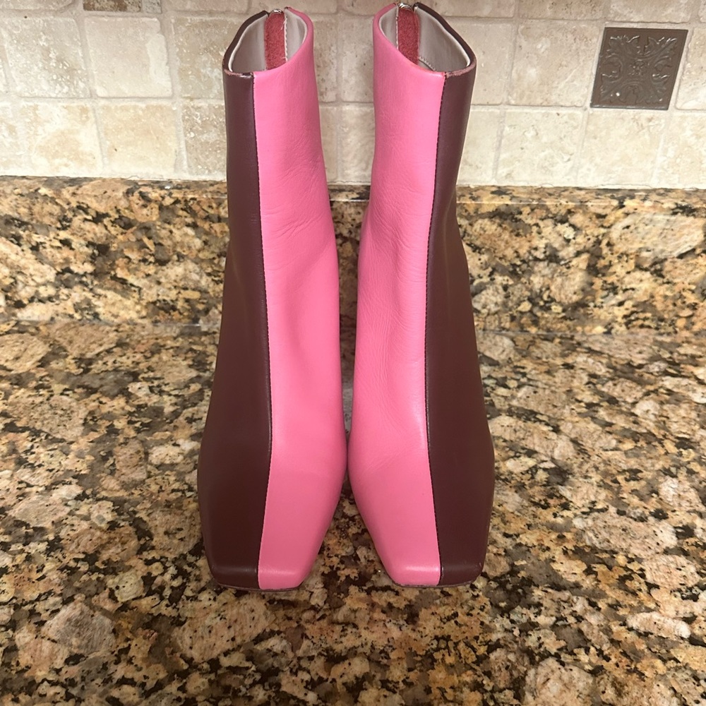 NWOB Jonathan Simkhai Kelsey Square Toe Heel Boot Dark Plum/Punch SZ 36 MSRP$550